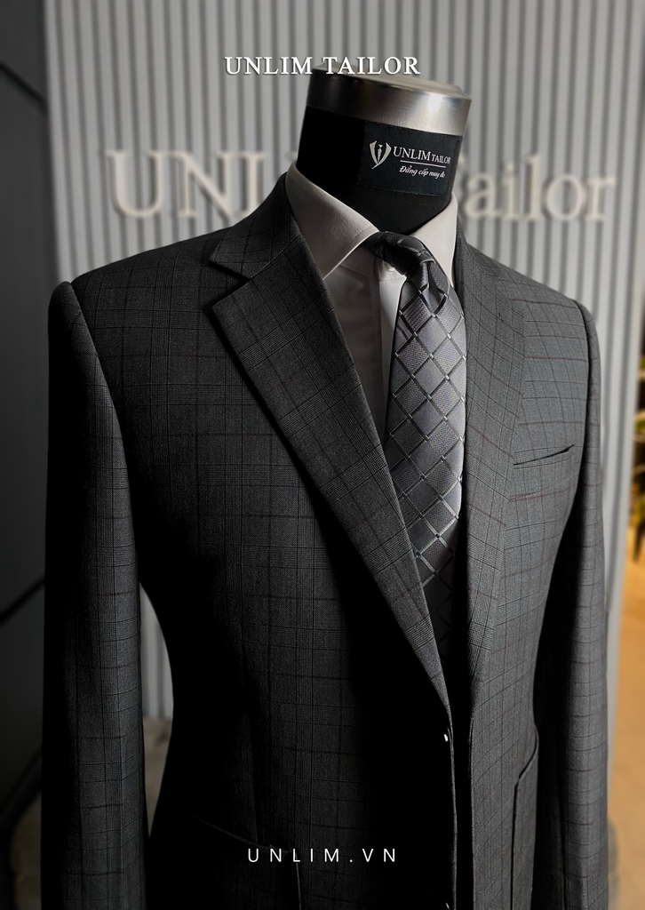Suit Xám Kẻ Ô Cổ K - detail images